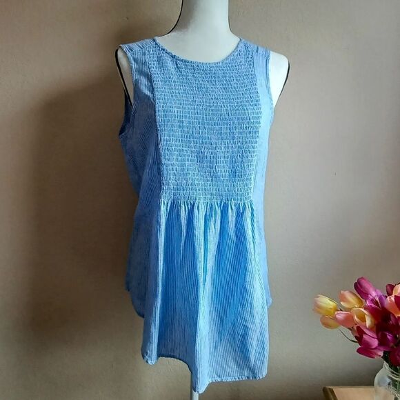 Beach lunch lounge blouse light blue / white stripes  Size S - Picture 1 of 6